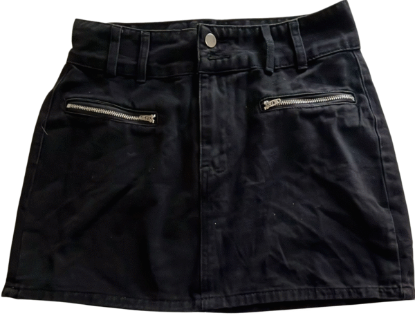 Women's Black Denim Mini Skirt with Front Zippers