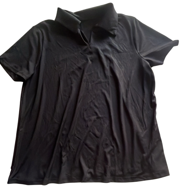 SHEIN Men’s Black Short Sleeve Collared Shirt – Casual Buttonless Pullover, Size XL
