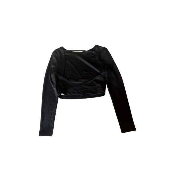 SHEIN Women’s Black Long Sleeve Crop Top – Stretchy Bodycon Fitted Top, Size M