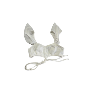 SHEIN Women’s White Ruffle Strap Crop Top – Structured Tie-Back Bustier, Size XS