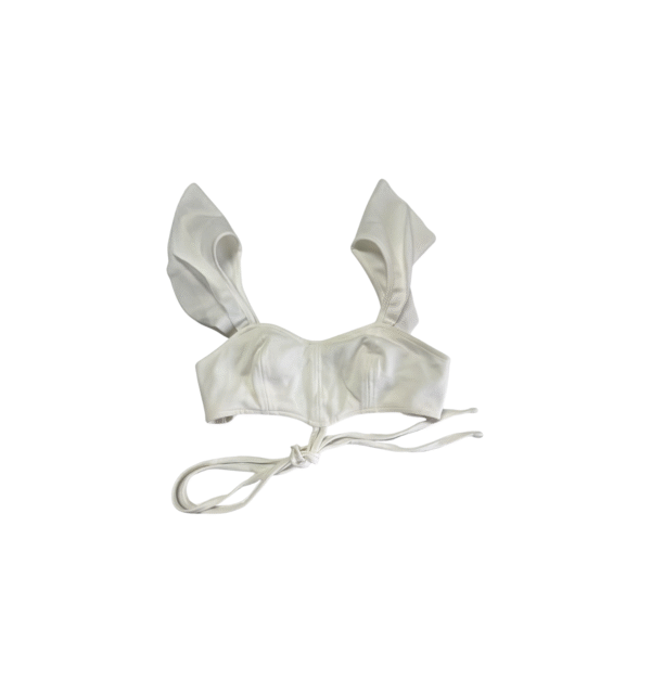 SHEIN Women’s White Ruffle Strap Crop Top – Structured Tie-Back Bustier, Size XS