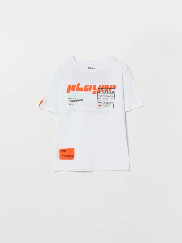 Lefties Graphic Print T-Shirt - White with OrangeRed Play Design