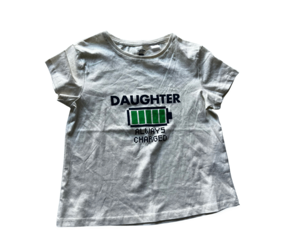 LEFTIES Girls' "Daughter Always Charged" White Graphic T-Shirt - 9-10Y