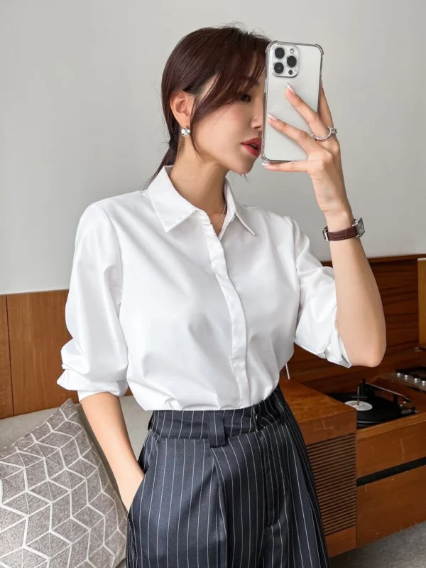 DAZY Women's Classic White Button-Up Long Sleeve Shirt – Size S