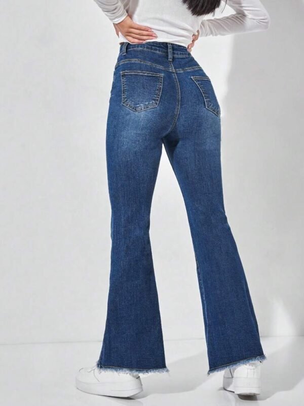 LOGIFIRST Women's Dark Wash High Waist Flare Jeans with Raw Hem - Size L