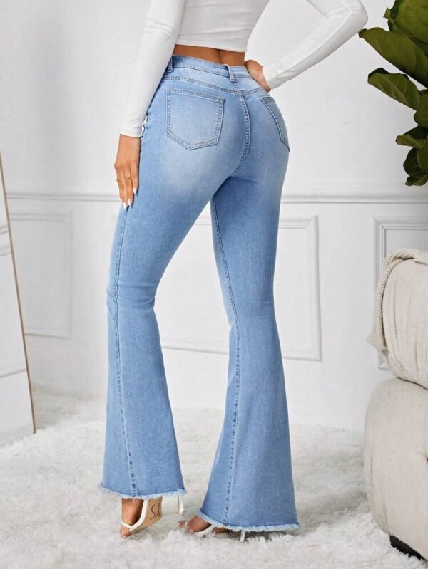 SHEIN Women's Light Wash High Waisted Flare Jeans with Raw Hem - Size L