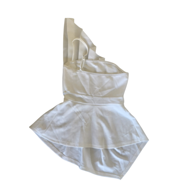 Shein White One-Shoulder Pleated Peplum Top - Size XS