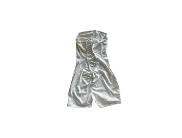 SHEIN Women’s White Strapless Ruched Bodycon Romper – Satin-Look Party Jumpsuit, Size XS