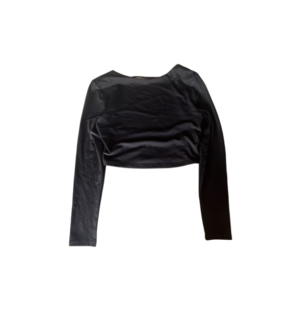 SHEIN Women’s Black Long Sleeve Crop Top – Stretchy Bodycon Fitted Top, Size M