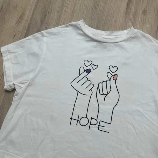 Nour & Fatma Hand Heart Hope Graphic T-Shirt - White, Youth Size 10