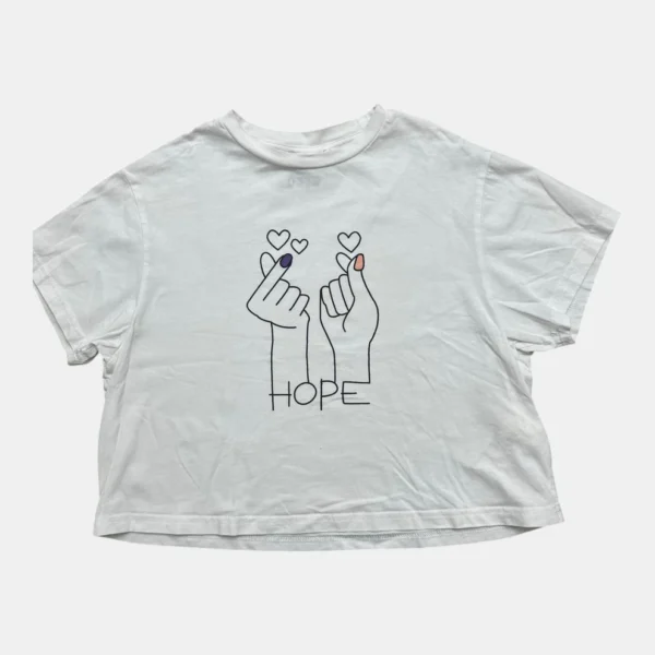 Nour & Fatma Hand Heart Hope Graphic T-Shirt - White, Youth Size 10