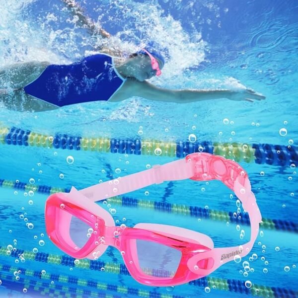 Logifirst Easy-Adjust Pink Swimming Goggles with Ear Plugs & Nose Clip - Anti-Fog & UV