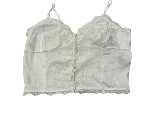 DAZY White Lace Trim Pearl Button Cami Top - Size M