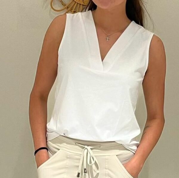 SHEIN White V-Neck Sleeveless Blouse – Size XS