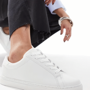 ASOS Design White Faux Leather Lace-Up Sneakers - Essential Low Top Trainers, Size 38