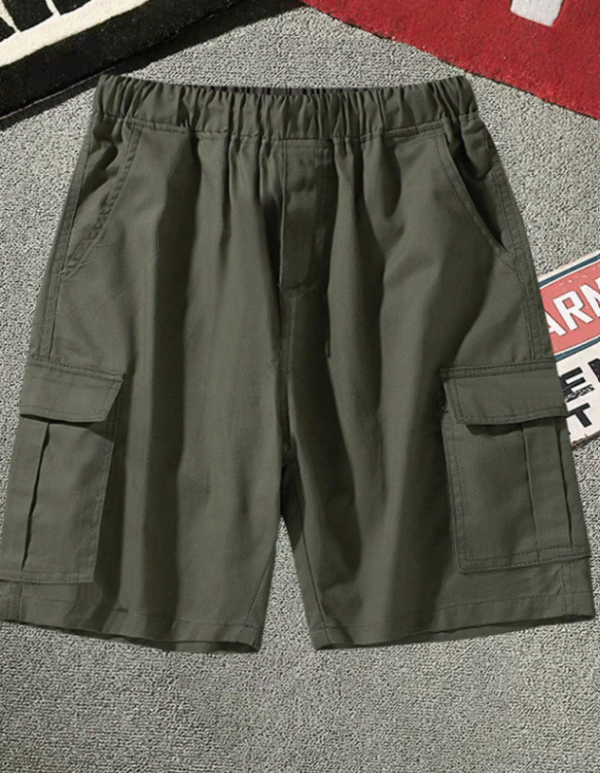 Men's Casual Olive Green Cargo Shorts with Elastic Waist | FISH&CHIPS