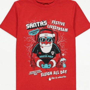 George Kids' "Santa's Festive Livestream" Gaming Christmas T-Shirt - Red (5-6 Years)