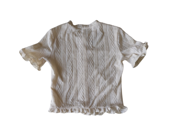 LOGIFIRST Women's White Textured Ruffle Short Sleeve Top - Size S