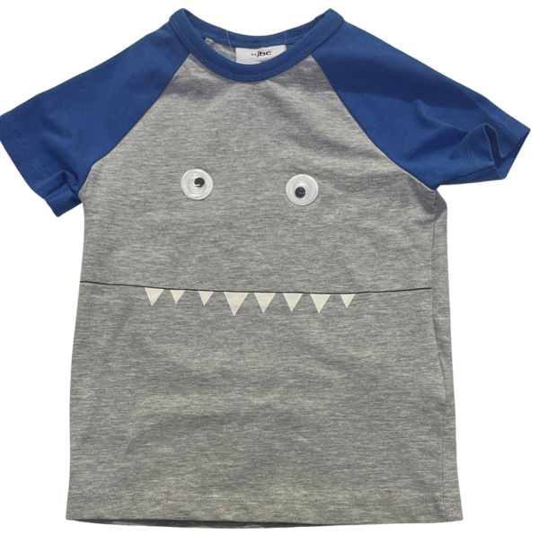 JBC Monster Face Raglan T-Shirt - Blue & Grey - Size 92