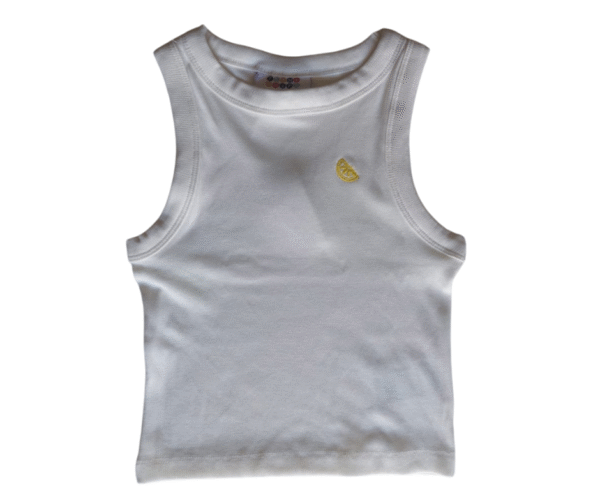 FISH&CHIPS Junior White Ribbed Tank Top with Lemon Embroidery - Size 11-12 Years