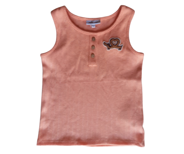 MILLA STAR Kid's Peach Ribbed Tank Top with Button Placket & Appliqué - Size 4-5 Years