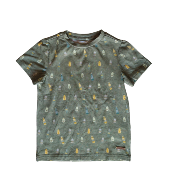 KIDS NATION Boys' Olive Green Bottle Print T-Shirt - Size 2-3 Years