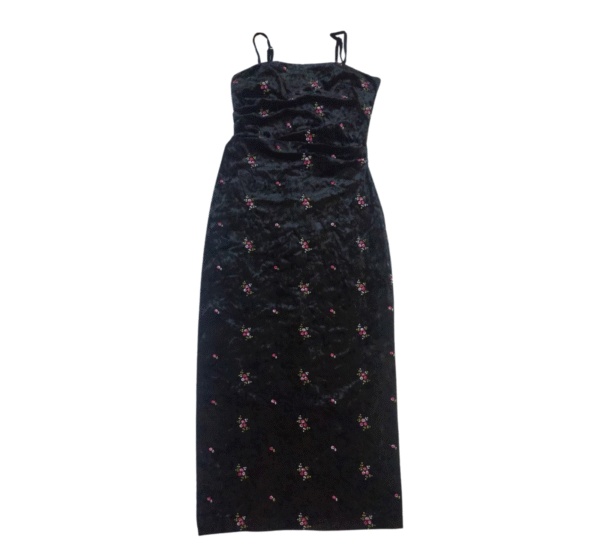 LOGIFIRST Women's Black Floral Embroidered Maxi Dress - Size S