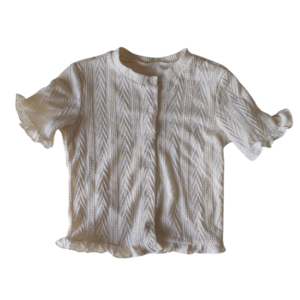LOGIFIRST Women's White Textured Ruffle Short Sleeve Top - Size S