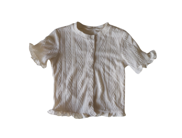 LOGIFIRST Women's White Textured Ruffle Short Sleeve Top - Size S