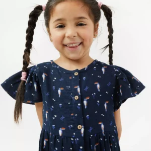 Milla Star Girls' Navy Blue Toucan Print Tiered Dress - Short Sleeve, Size 98