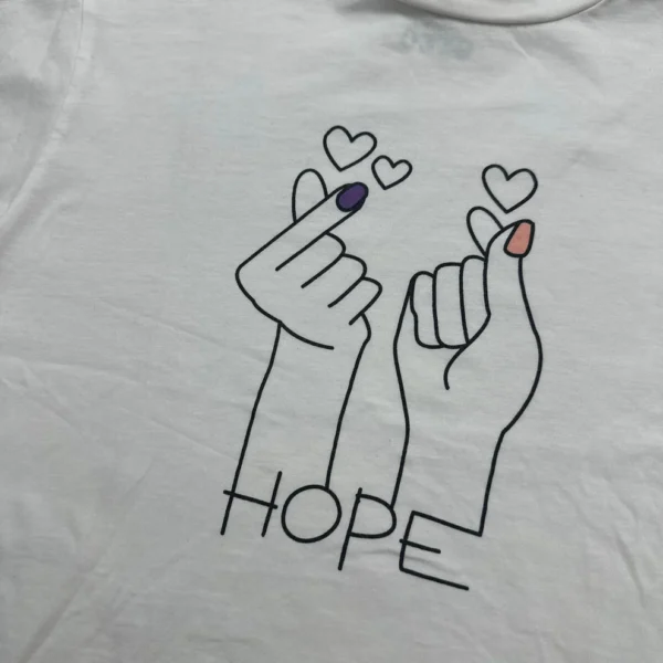 Nour & Fatma Hand Heart Hope Graphic T-Shirt - White, Youth Size 10
