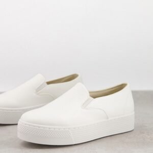 Qupid Slip-On Flatform Sneakers - Pure White Women's Shoes, Size 40