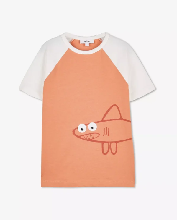 JBC Kids' Orange & White Raglan T-Shirt with Shark Print - Size 110