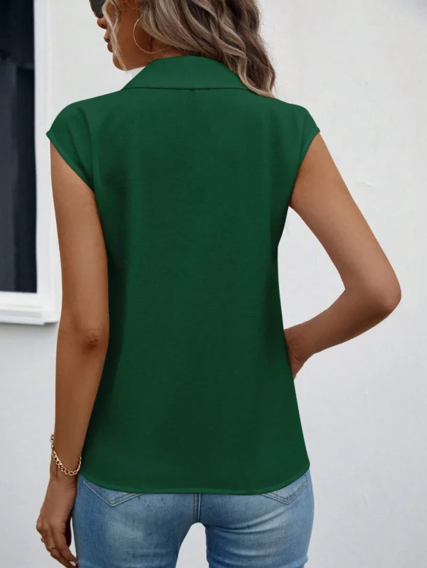 UUE Women's Emerald Green V-Neck Tie-Front Cap Sleeve Blouse - Size L
