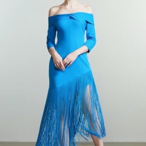 Femi9 Off-Shoulder Fringe Midi Dress - Vivid Blue
