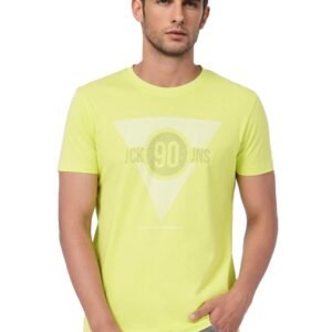 Jack & Jones Men's Bright Yellow Graphic Print Crew Neck T-Shirt (Size L)