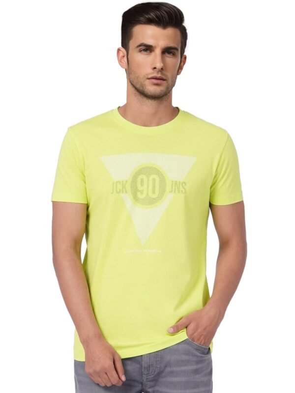 Jack & Jones Men's Bright Yellow Graphic Print Crew Neck T-Shirt (Size L)
