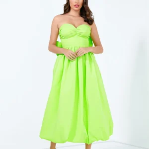Statement Strapless Bubble Midi Dress - Neon Lime Green