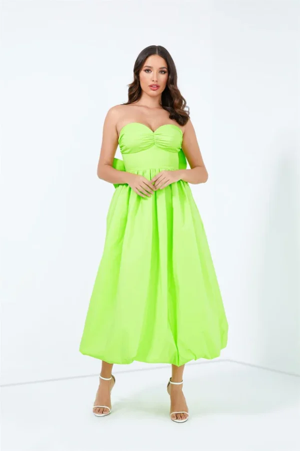 Statement Strapless Bubble Midi Dress - Neon Lime Green