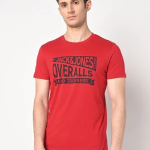 Jack & Jones Men's Bright Red Graphic Print Crew Neck T-Shirt (Size L)