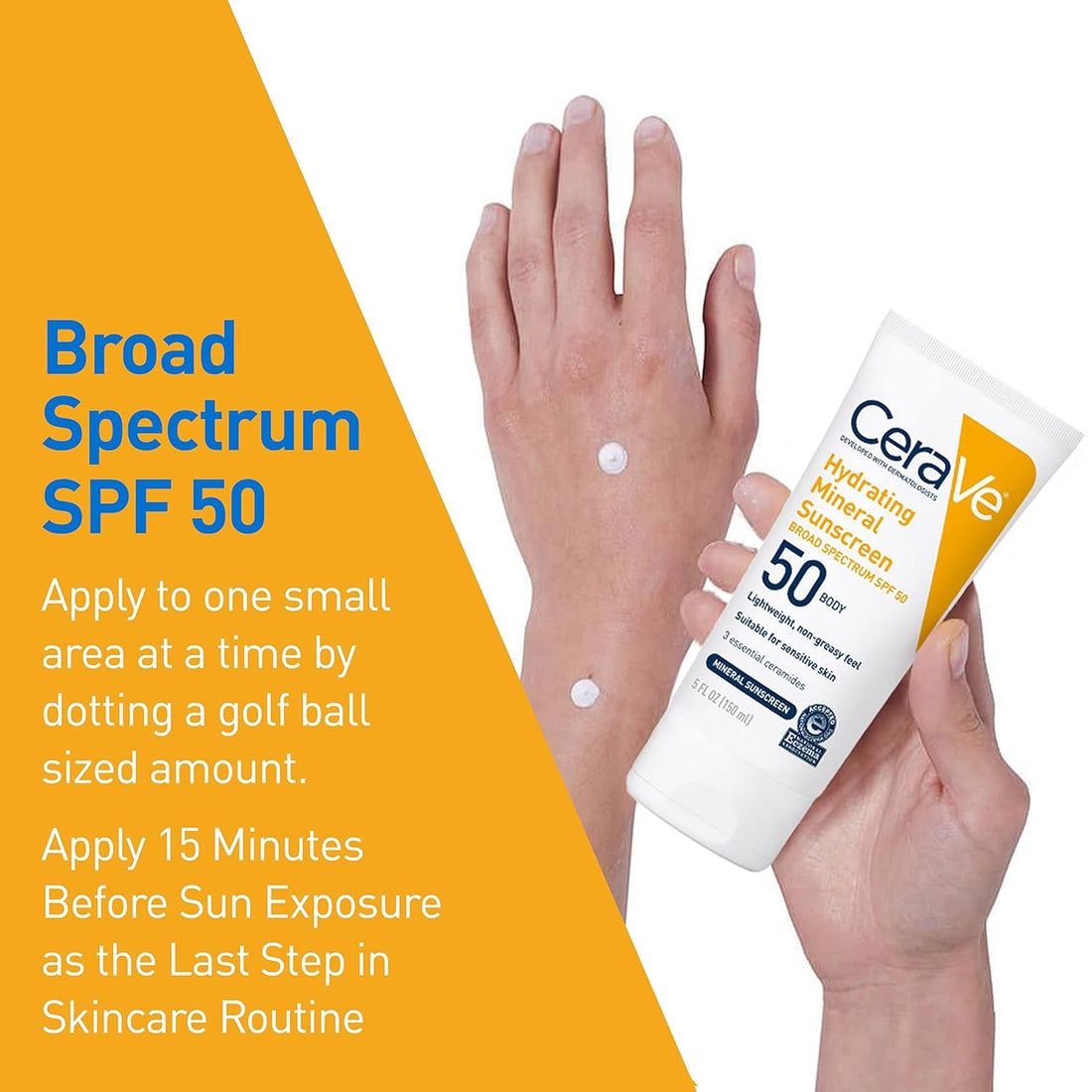 CeraVe Hydrating Mineral Sunscreen SPF 50 for Face – Lightweight, Non-Greasy, Suitable for Sensitive Skin