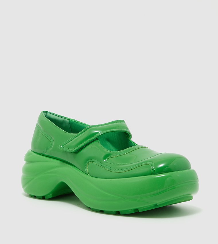 CHARLES & KEITH Chunky Platform Patent Mary Jane Shoes (Green)