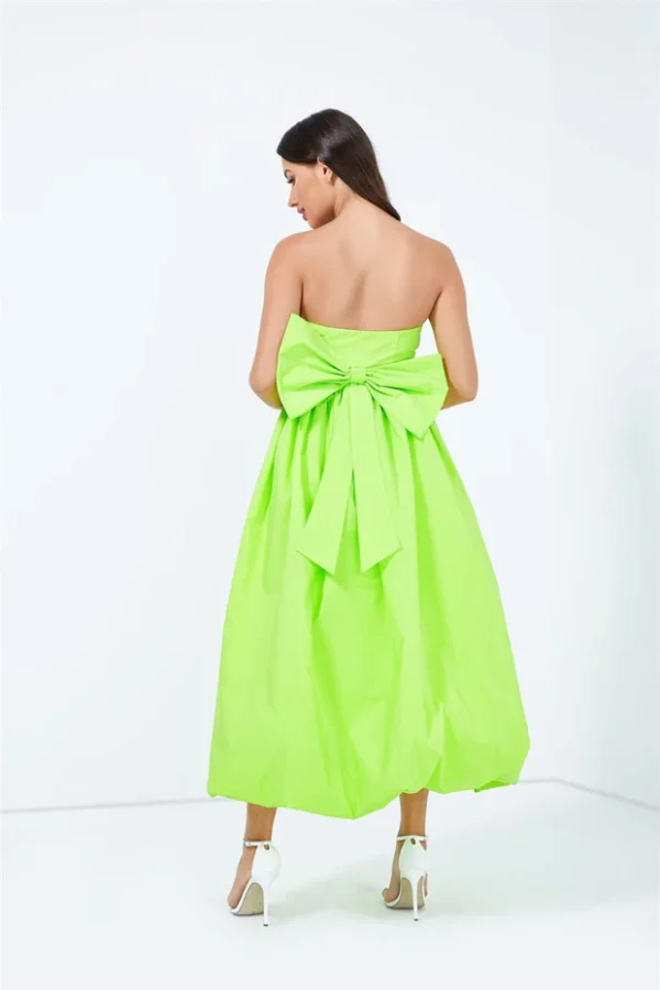 Statement Strapless Bubble Midi Dress - Neon Lime Green