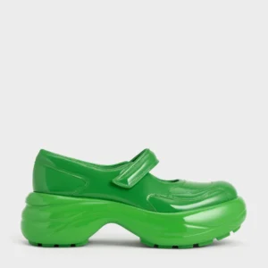 CHARLES & KEITH Chunky Platform Patent Mary Jane Shoes (Green)