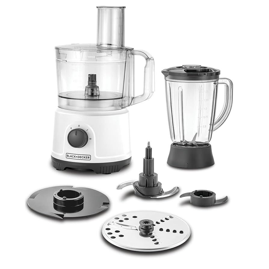 BLACK+DECKER 2-in-1 Food Processor and Blender Combo. This powerful, space-saving appliance easily handles all your food prep, from chopping and slicing in the processor bowl to making smoothies and purees with the blender jar. Get dual functionality with one sleek base.