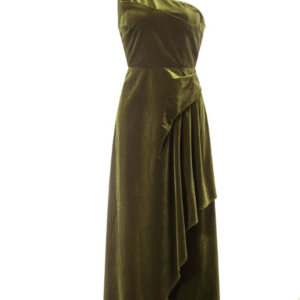 Femi9 Olive Green Velvet One-Shoulder Asymmetric Hem Dress - Size M