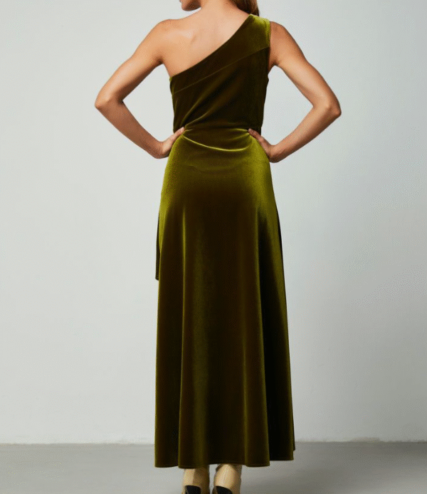 Femi9 Olive Green Velvet One-Shoulder Asymmetric Hem Dress - Size M