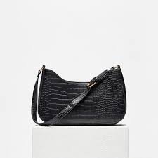 Max Black Croc-Effect Shoulder Bag / Max Faux-Croc Textured Handbag