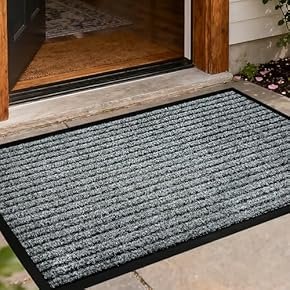 Heavy-Duty Ribbed Entrance Doormat - Grey Dirt Trapper Mat with Non-Slip Backing