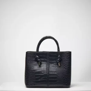 MAX Structured Black Patent Croc Top-Handle Bag – Shiny Gold Ring Clasp Satchel